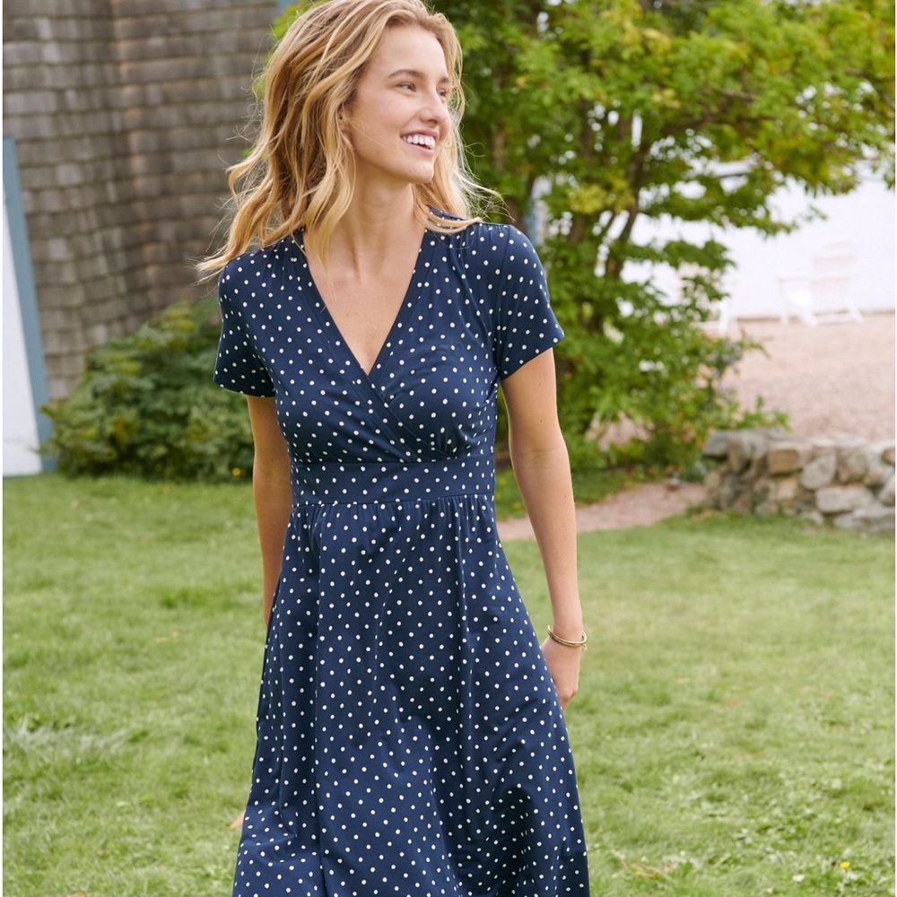 L.L. Bean Summer Knit Dress Short Sleeve Print Petite
